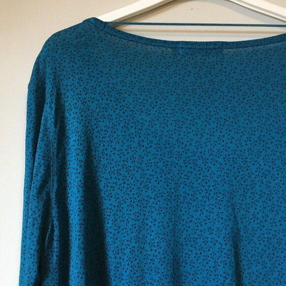 Jackpot Peacock Blue Ditsy Floral Print Cowl Collar Viscose Shirt - Picture 7 of 16